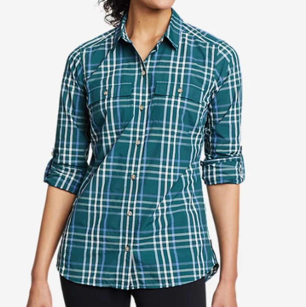 Eddie Bauer Green Plaid Button Down Shirt